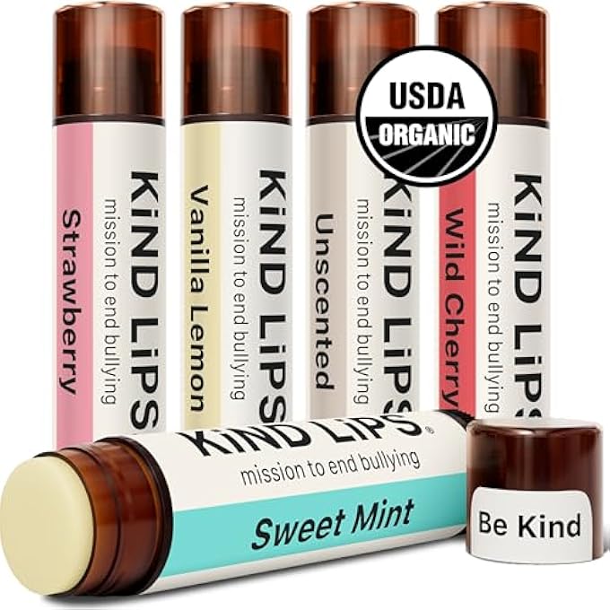 Kind Lips USDA ORGANIC LIP BALM VARIETY 5 PACK  100% NATURAL, MOISTURIZING LIP CARE WITH BEESWAX & COCONUT OIL  HYDRATING LIP BALM FOR DRY, CHAPPED CHAPSTICK BEST LIP REPAIR FOR WOMEN, MEN, KIDS - Image 1